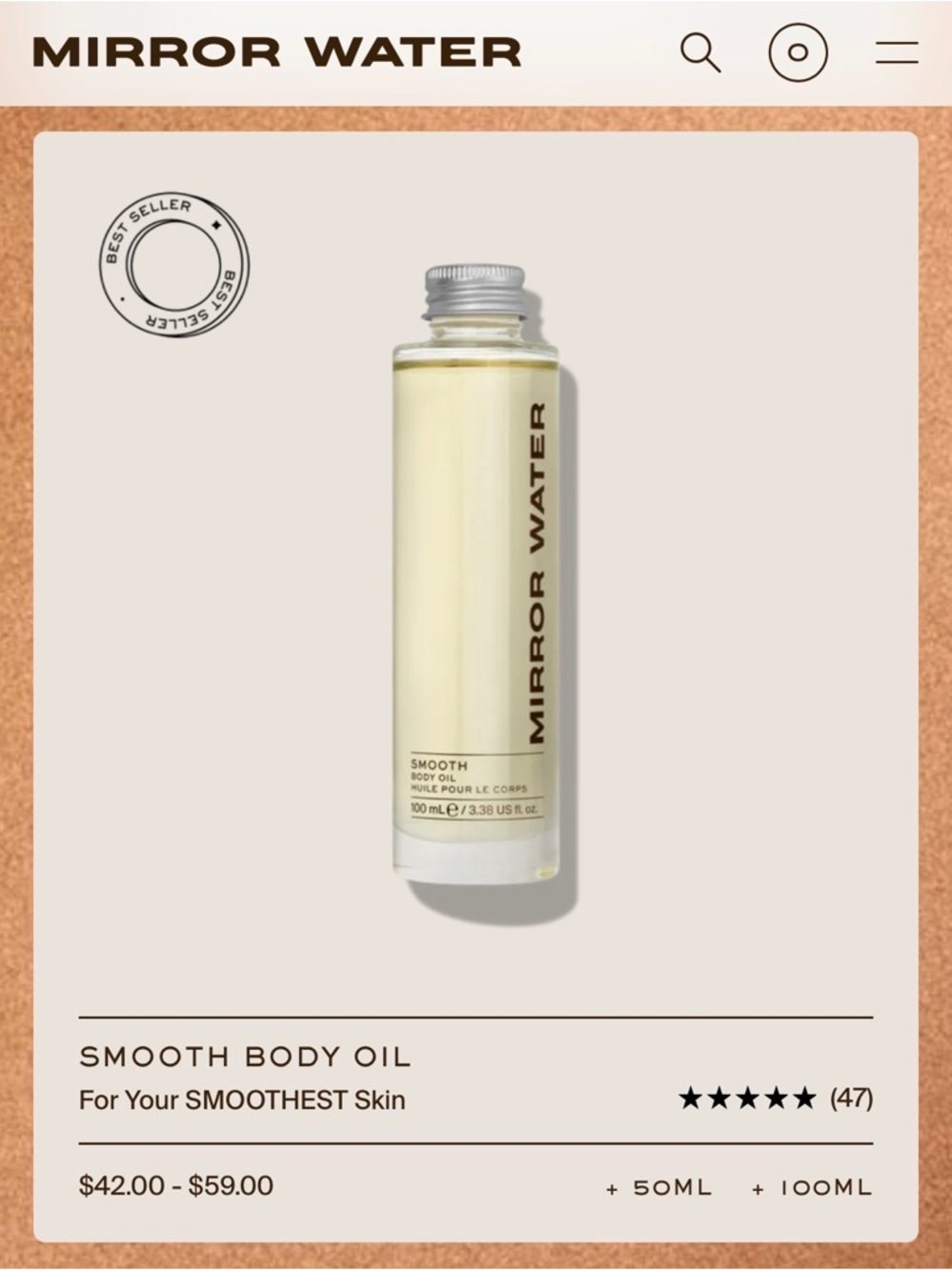 MIRROR WATER Smooth Body Oil 50 ml/1.69 oz